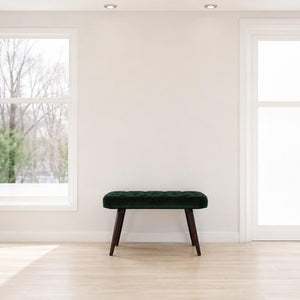 Emerald Velvet Deep Button Bench | Cotton Velvet | Solid Mango Wood Frame | Statement Seating