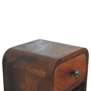 Extra Mini Curved Bedside Table | Chestnut Finish | Open Slot