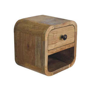 Extra Mini Curved Oak-Inspired Bedside | Solid Mango Wood | Open Slot