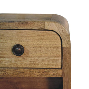 Extra Mini Curved Oak-Inspired Bedside | Solid Mango Wood | Open Slot