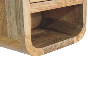 Extra Mini Curved Oak-Inspired Bedside | Solid Mango Wood | Open Slot