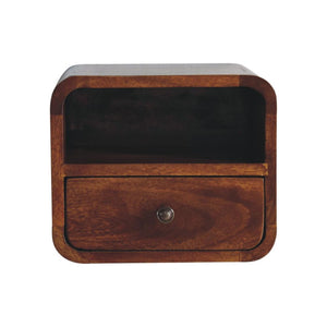 Extra Mini Curved Wall-Mounted Bedside Table | Chestnut Finish | Open Slot