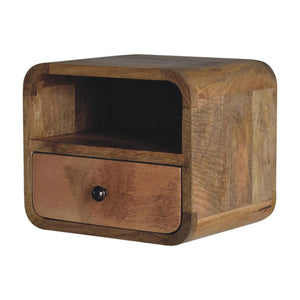 Extra Mini Curved Wall-Mounted Bedside Table | Oak Finish | Open Slot