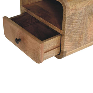 Extra Mini Curved Wall-Mounted Bedside Table | Oak Finish | Open Slot