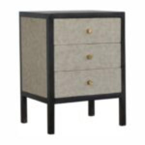 Faux Leather Bedside Table | Solid Mango Wood | Upholstered Front | Compact Storage