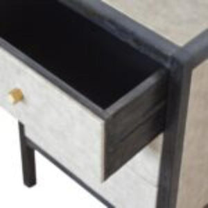 Faux Leather Bedside Table | Solid Mango Wood | Upholstered Front | Compact Storage