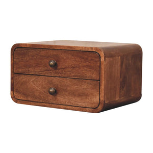 Floating Bedside | Solid Mango Wood | Honey Caramel Finish | 2 Drawers