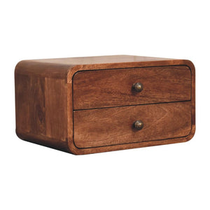Floating Bedside | Solid Mango Wood | Honey Caramel Finish | 2 Drawers
