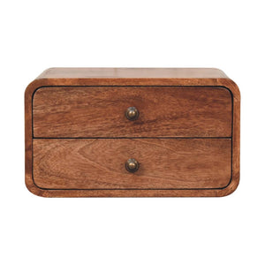 Floating Bedside | Solid Mango Wood | Honey Caramel Finish | 2 Drawers