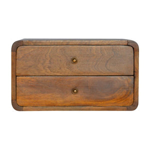 Floating Curved Bedside Table | Solid Mango Wood | Chestnut Finish | 2 Drawers