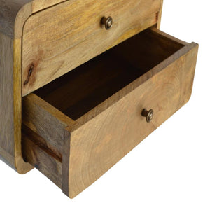 Curved Mango Wood Floating Bedside Table | Oak Finish | 2 Drawers