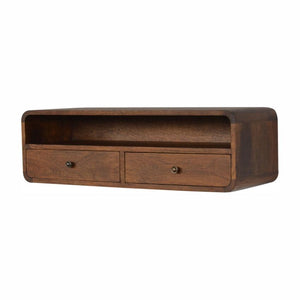 Floating Mango Wood Console Unit | Chestnut Finish | 2 Drawers & Open Shelf