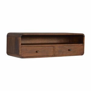 Floating Mango Wood Console Unit | Chestnut Finish | 2 Drawers & Open Shelf