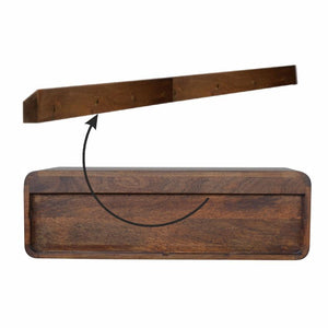 Floating Mango Wood Console Unit | Chestnut Finish | 2 Drawers & Open Shelf