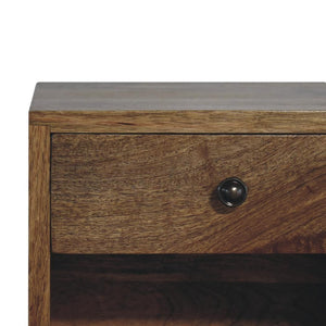 Floating Mini Classic Bedside Table | Solid Mango Wood | Oak Finish | 1 Drawer Wall-Mounted Nightstand