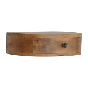Floating Rounded Mango Wood Bedside Table | Oak-Inspired Finish | Single Drawer