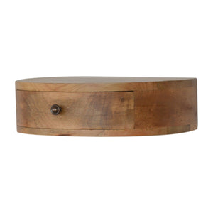 Floating Rounded Mango Wood Bedside Table | Oak-Inspired Finish | Single Drawer