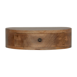 Floating Rounded Mango Wood Bedside Table | Oak-Inspired Finish | Single Drawer