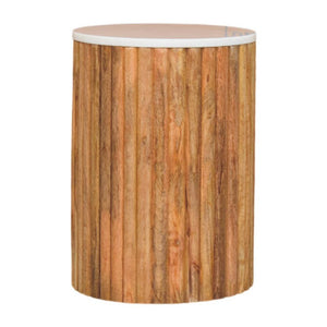Fluted Marble Side Table | Solid Mango Wood | Stone Top
