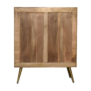Foundry Brass Inlay Cabinet | Solid Mango Wood | Cement Grey Doors | Oak Finish