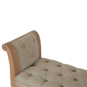 French Carved Bench | Mud Linen Upholstery | Solid Mango Wood Frame | Classic Seating