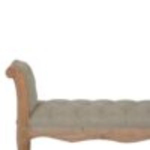 French Carved Bench | Mud Linen Upholstery | Solid Mango Wood Frame | Classic Seating