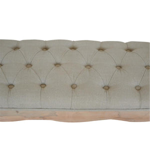 French Carved Bench | Mud Linen Upholstery | Solid Mango Wood Frame | Classic Seating