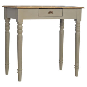French Grey Mango Wood Writing Desk | 1 Drawer | Carved Legs