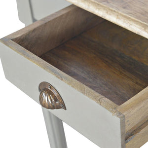 French Grey Mango Wood Writing Desk | 1 Drawer | Carved Legs