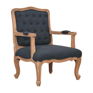 French-Style Accent Chair | Navy Blue Linen | Classic Upholstered Seating