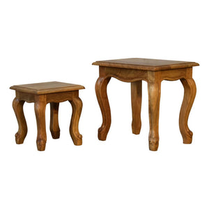French-Style Stool Set | Oak-Inspired Finish | Coordinated Accent Seating