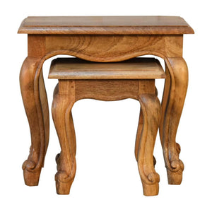 French-Style Stool Set | Oak-Inspired Finish | Coordinated Accent Seating