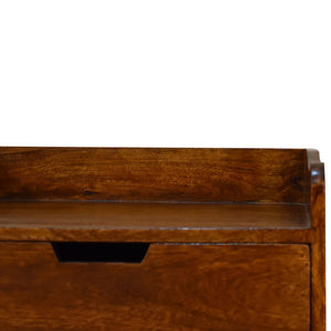 Gallery-Back Bedside Table | Chestnut Finish | Raised Edge Storage