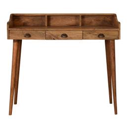 Gallery Back Cable Writing Desk | Solid Mango Wood | Oak Finish | 3 Drawers & 3 Slots