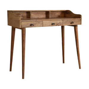 Gallery Back Cable Writing Desk | Solid Mango Wood | Oak Finish | 3 Drawers & 3 Slots