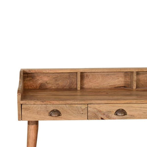 Gallery Back Cable Writing Desk | Solid Mango Wood | Oak Finish | 3 Drawers & 3 Slots