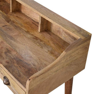 Gallery Back Cable Writing Desk | Solid Mango Wood | Oak Finish | 3 Drawers & 3 Slots