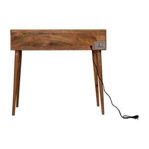 Gallery Back Cable Writing Desk | Solid Mango Wood | Oak Finish | 3 Drawers & 3 Slots