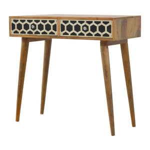 Geometric Bone Inlay Console Table | 2 Drawers | Solid Mango Wood