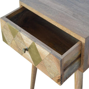 Geometric Brass Bedside Table | 1 Drawer | Solid Mango Wood