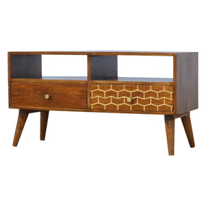 Gold Art Pattern Media Unit | Drawer Storage | Decorative TV Furniture