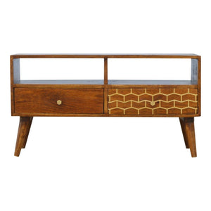Gold Art Pattern Media Unit | Drawer Storage | Decorative TV Furniture