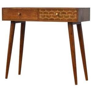 Gold Geometric Console Table | 2 Drawers | Solid Mango Wood