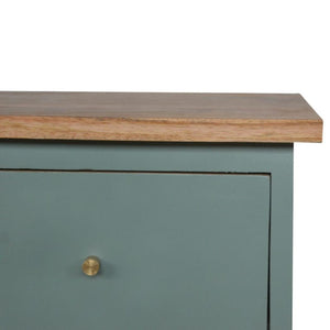 Green Hand-Painted Bedside Table | Solid Mango Wood | Artisan Pattern | Bedroom Storage