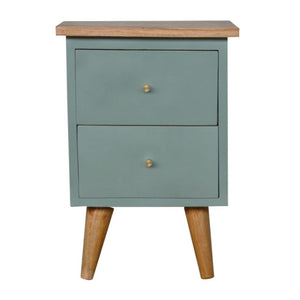 Green Hand-Painted Bedside Table | Solid Mango Wood | Artisan Pattern | Bedroom Storage
