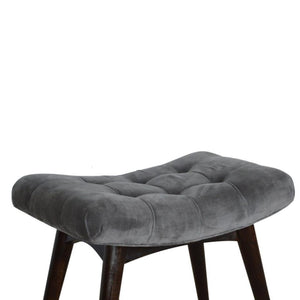 Grey Cotton Velvet Curved Bench | Upholstered Accent Seat | Bedroom & Hallway
