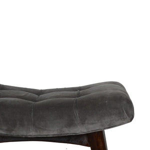 Grey Cotton Velvet Curved Bench | Upholstered Accent Seat | Bedroom & Hallway