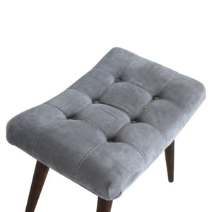 Grey Cotton Velvet Curved Bench | Upholstered Accent Seat | Bedroom & Hallway