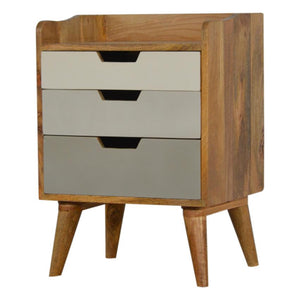 Grey Gradient Mango Wood Bedside Table | 3 Drawers | Nordic Legs