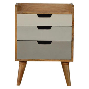 Grey Gradient Mango Wood Bedside Table | 3 Drawers | Nordic Legs